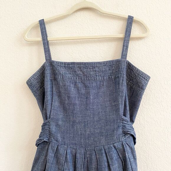 Talbots Women’s Chambray Blue Denim Tie Back Sundress 100% Cotton SZ 12 Zipper - Picture 2 of 11